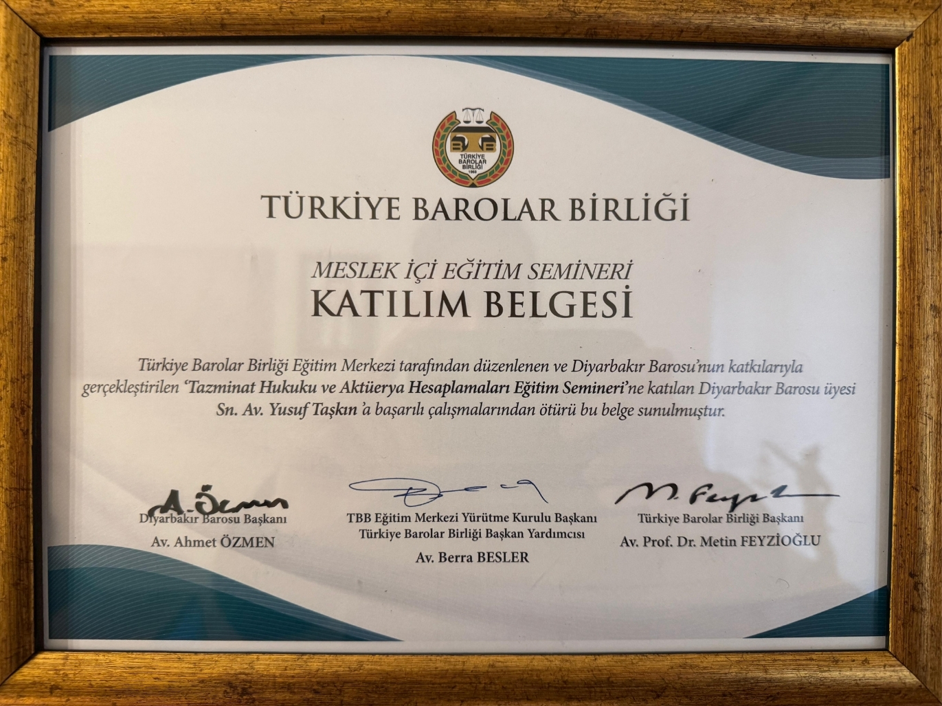 Avukat Yusuf Taşkın – Diyarbakır Ceza ve Boşanma Hukuku Uzmanı Belgeler