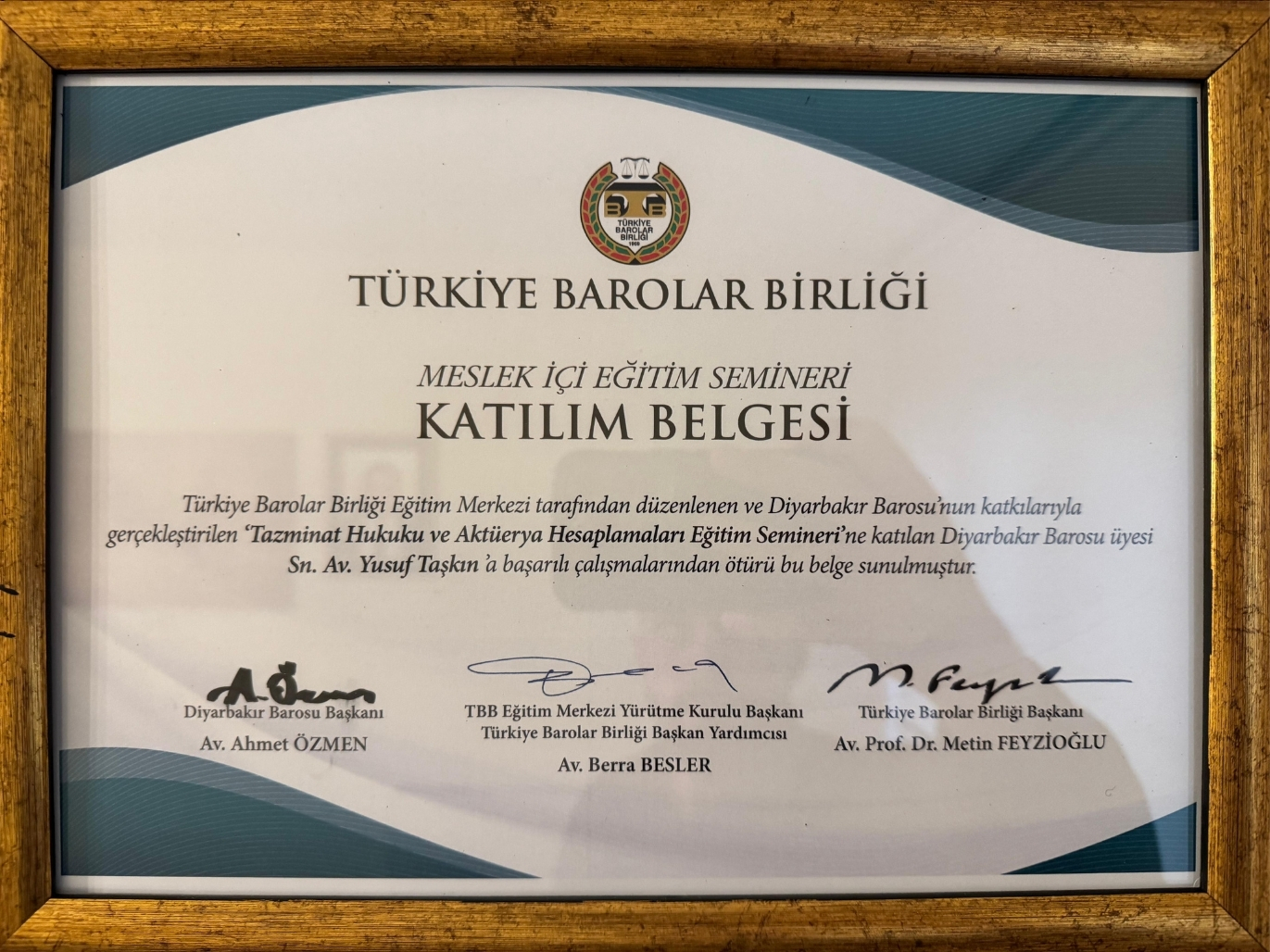 Avukat Yusuf Taşkın – Diyarbakır Ceza ve Boşanma Hukuku Uzmanı Belgeler