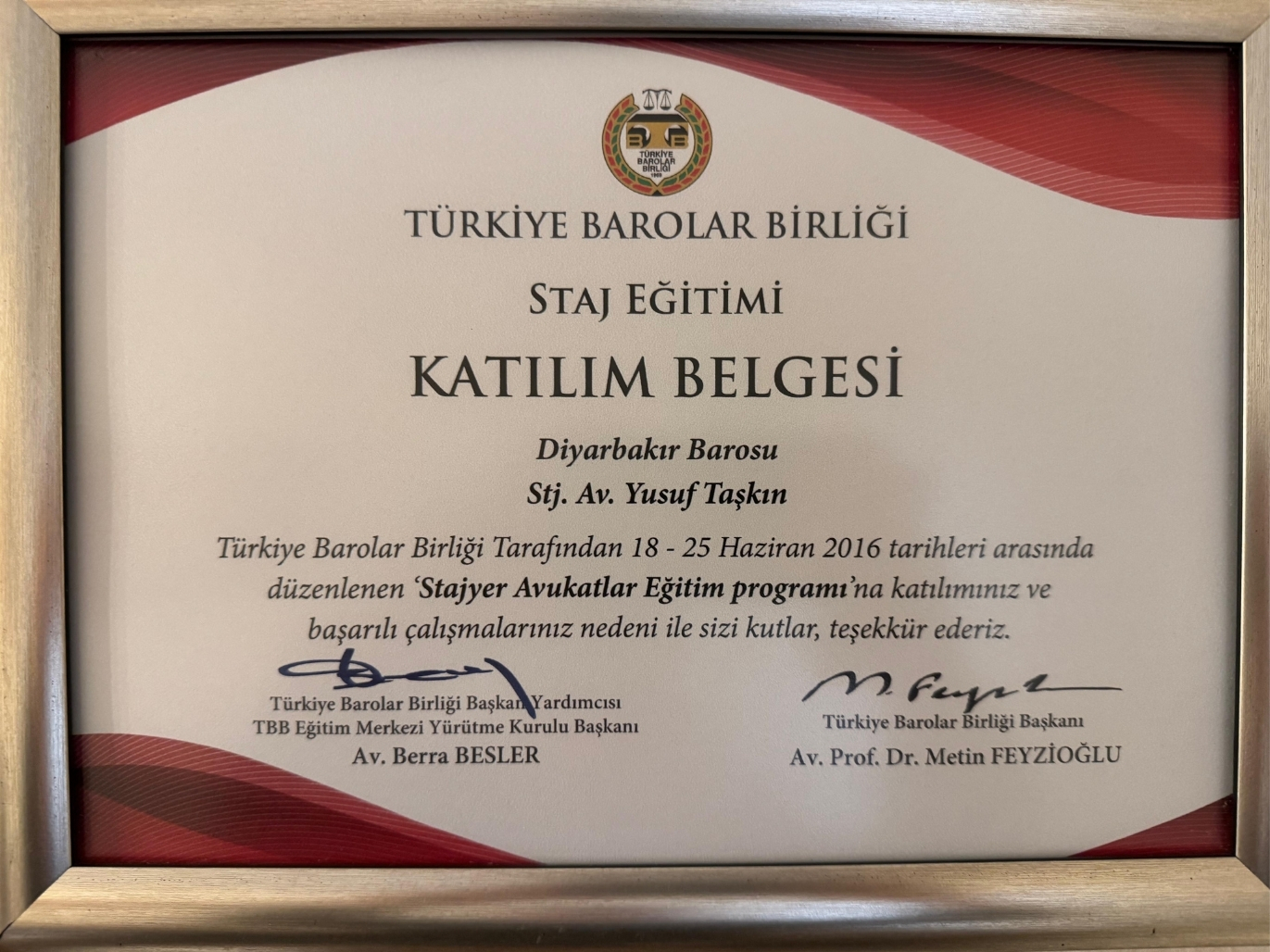 Avukat Yusuf Taşkın – Diyarbakır Ceza ve Boşanma Hukuku Uzmanı Belgeler