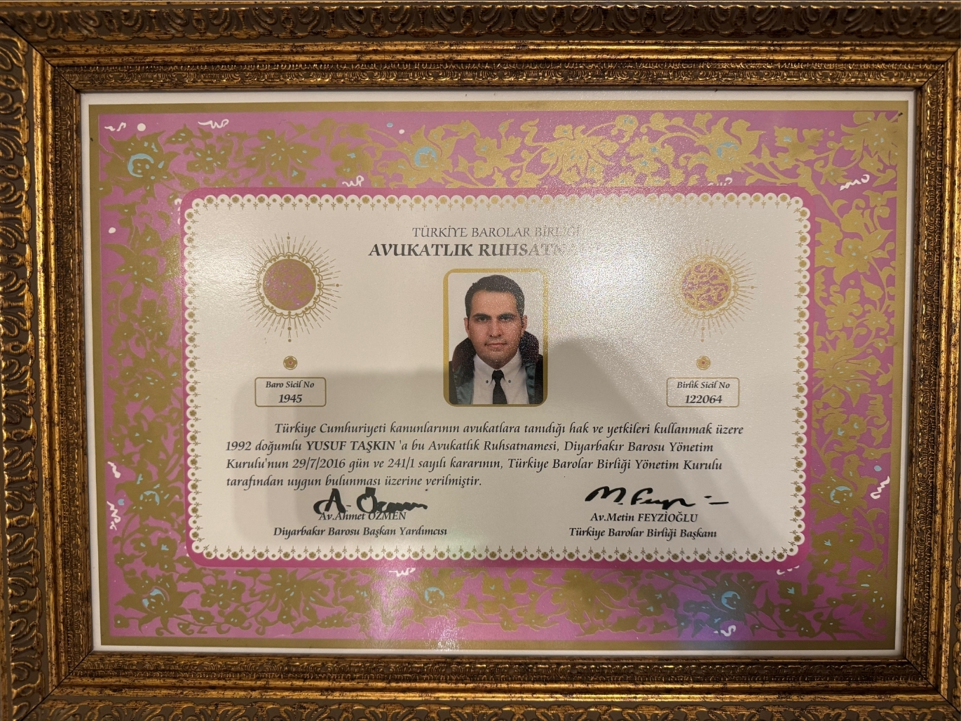 Avukat Yusuf Taşkın – Diyarbakır Ceza ve Boşanma Hukuku Uzmanı Belgeler