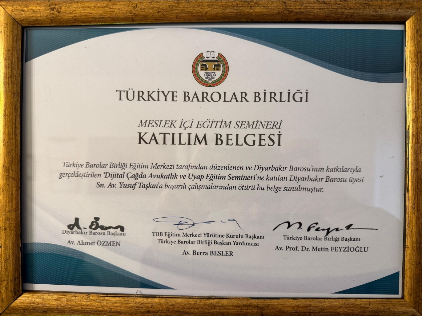 Avukat Yusuf Taşkın – Diyarbakır Ceza ve Boşanma Hukuku Uzmanı Belgeler