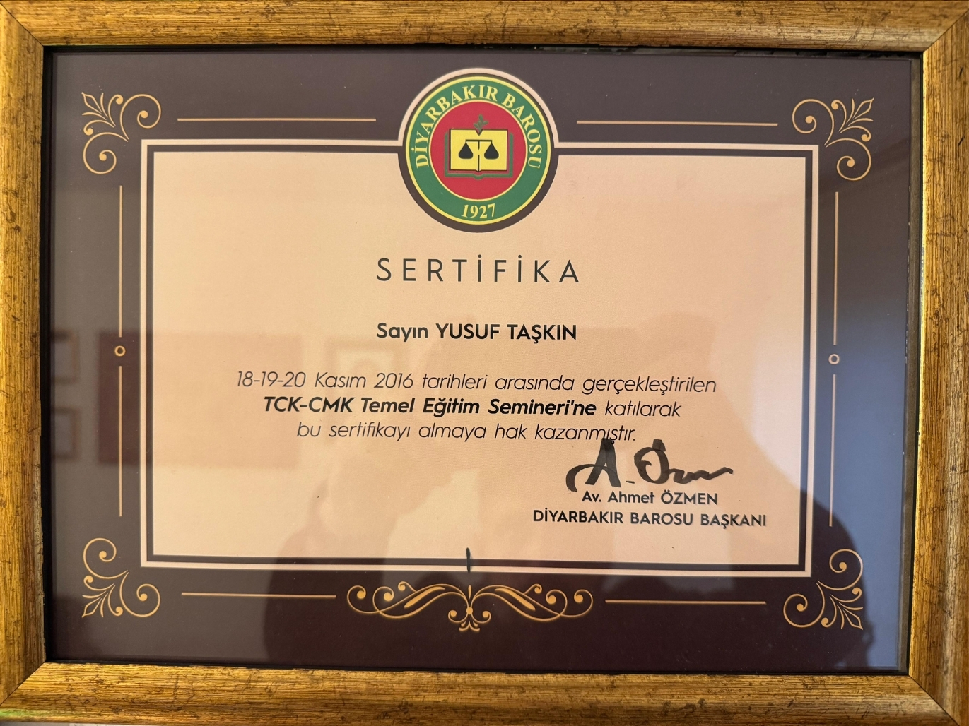 Avukat Yusuf Taşkın – Diyarbakır Ceza ve Boşanma Hukuku Uzmanı Belgeler